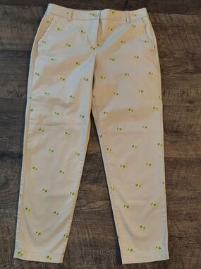 Talbots Lemon Embroidered Relaxed Fit Chino Women's Pants Size 10